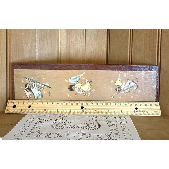 Vintage Ettore Ted De Grazia Musical Angels Lithograph Print Wood Wall Hanging S - Picture 5 of 6